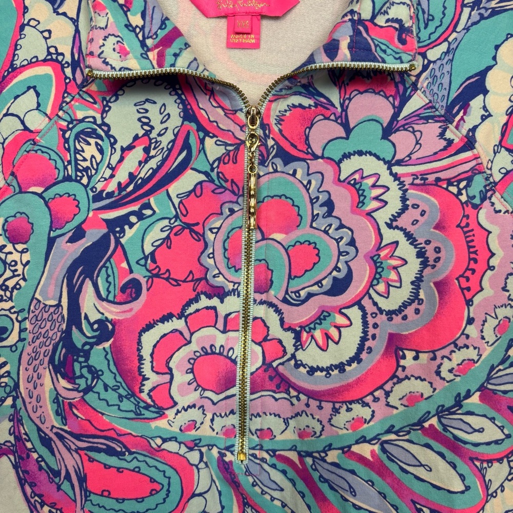 Lilly Pulitzer Killian Popover Pullover Pink Tropics Ruffle Hem Size XXS - Picture 4 of 11